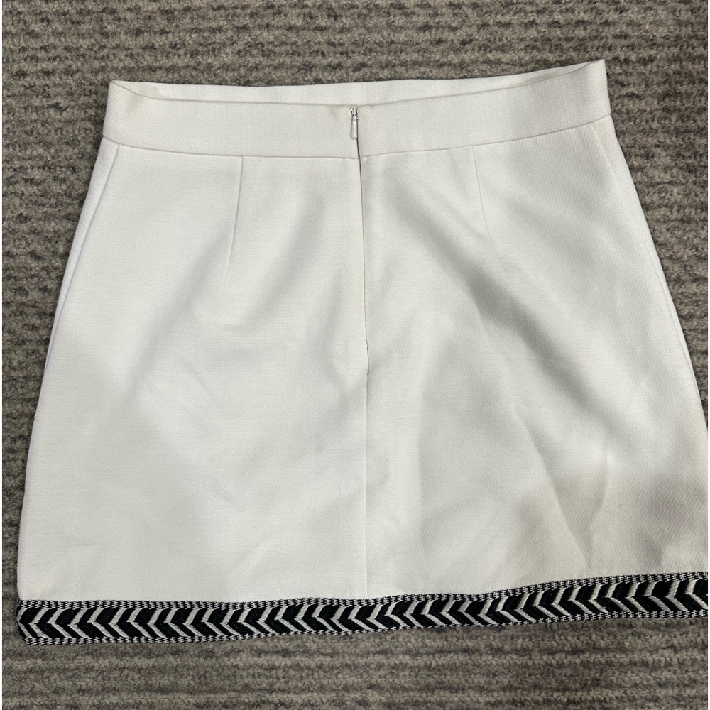 Sheike White Mini Skirt With Black Embroidery Trim, Euc! — image 2 of 3